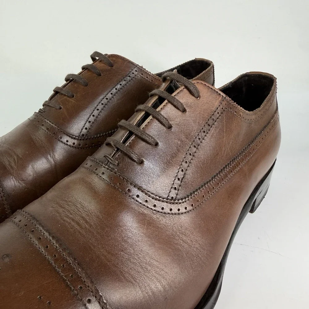 M GEMI Italian Leather Cap Toe Brogue Men 9.5 42.5 Oxford Dress Shoes Spade Sole